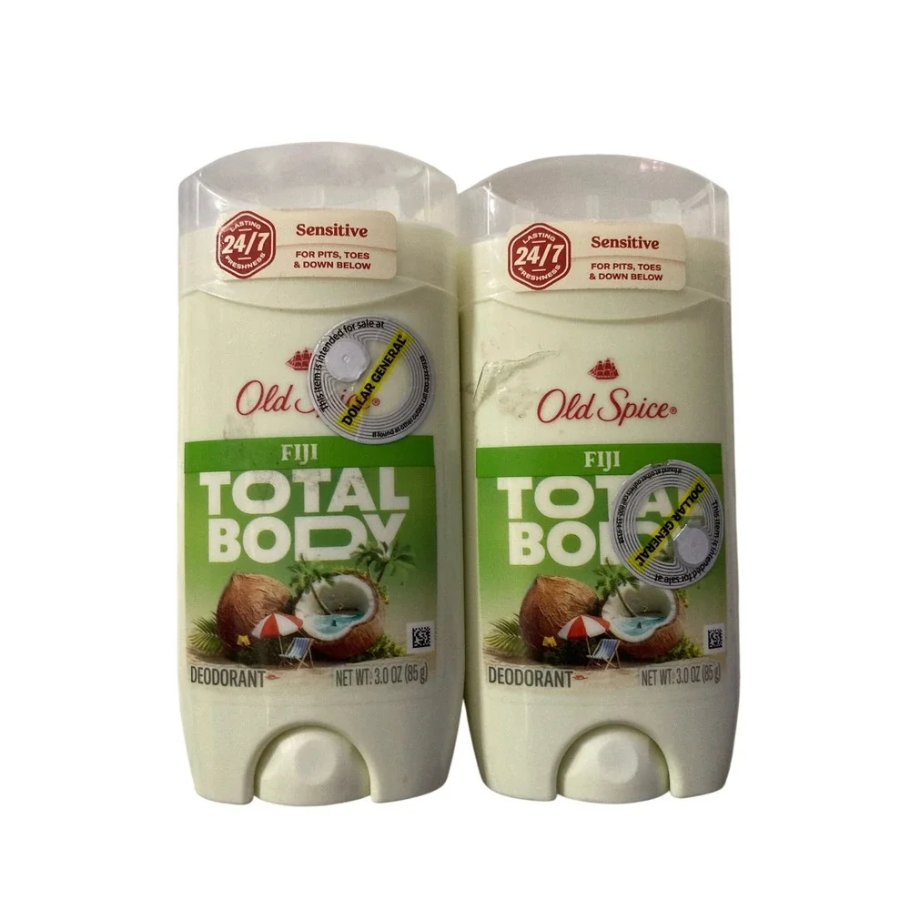 2 Pack Old Spice Fiji Total Body Deodorant Sensitive Skin Aluminum Free 3.0oz